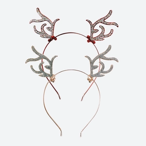 Serre-têtes bois de renne pailletés rouge et argent avec clochettes pour fête de Noël