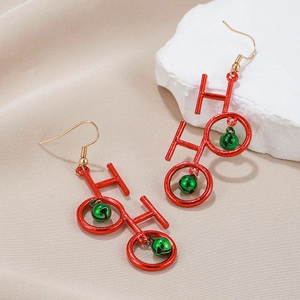 Boucles d'oreilles Noël HO HO avec lettres en métal rouge et cloches vertes pour femmes