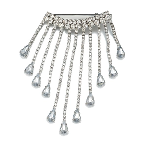 Barrette à cheveux élégante en argent avec strass brillants et pendentifs gouttes