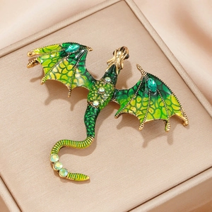Spilla vintage a forma di drago in smalto verde e strass su cofanetto regalo