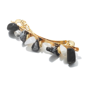 Vintage gold metal hair clip featuring natural irregular colorful stone pendants