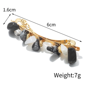 Handmade gold hair clip with natural colorful crushed stones and spring fastener, 6cm long