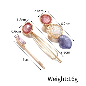 Dreiteiliges Haarspangen-Set mit rosa Kristallen und Perlen auf Gold-Metallbasis