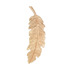 Vintage golden feather metal hair clip with detailed textures on white background
