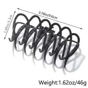 Détail de pince à cheveux nid d'oiseau noire montrant les dimensions 9,6 cm et poids 46g