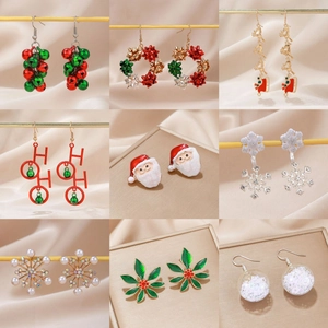 Boucles D Oreilles De Noël Alliage Émail Strass Künstliche Perle Fantaisie Avec Tige En Acier Inoxydable Festif Père Noël Femmes