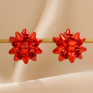 Boucles d'oreilles festives en forme de nœud cadeau rouge pour les fêtes de Noël