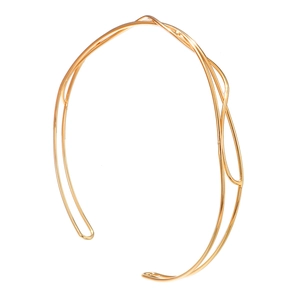 Minimalist gold metal headband with layered wire design and elegant hollow structure