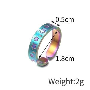 Detail showing rainbow metal ring width of 0.5cm and open adjustable hollow star moon design
