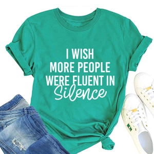 T-shirt turquoise à plat avec texte imprimé I Wish More People Were Fluent In Silence