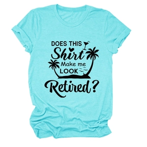 T-shirt en coton bleu sarcelle à plat avec motif palmier et citation humoristique de retraité