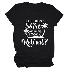 T-shirt noir en coton avec citation retraite et imprimé graphique d'île tropicale