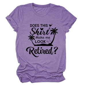 T-shirt en coton chiné violet avec inscription 'Does this shirt make me look retired'