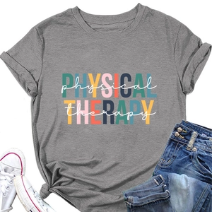 T-shirt gris en coton avec imprimé Physical Therapy et jean décontracté à plat