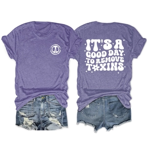 T-shirt violet chiné à manches courtes avec graphique de rein et texte de santé