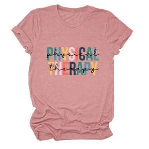 T-shirt rose Physical Therapy à manches courtes en coton avec design graphique