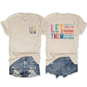 T-Shirt en Coton Imprimé pour Femme Let Them Misunderstand You Impression de Lettres Recto Verso Décontracté Col Rond Manches Courtes Haut Large