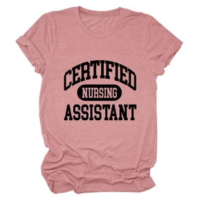 Dusty rose Certified Nursing Assistant printed short sleeve T-shirt on white background