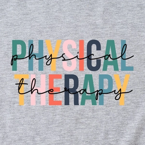 T-shirt gris chiné Physical Therapy avec design graphique coloré pour femme