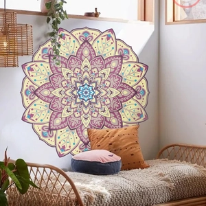 Large mandala wall decal with bohemian lotus floral patterns for home decor