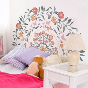 Pink Floral Mandala Wall Sticker Butterfly Arch PVC Self Adhesive Removable Decal For Living Room Bedroom Bedside Decor