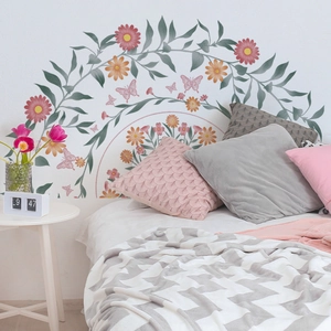 Pink mandala flower and butterfly wall decal arch set for bedroom headboard decor