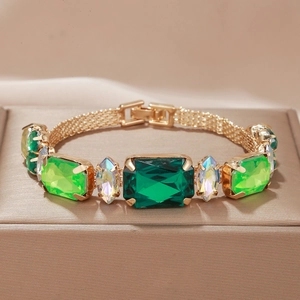 Bracelet Vintage En Alliage Et Pierres Précieuses Pour Femmes Émeraude Violet Cristal Géométrique Bijoux De Mode