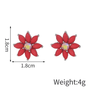 Boucles d'oreilles fleurs rouges avec cristal au centre, taille 1,8x1,8 cm, poids 4g