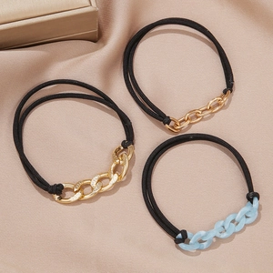 Women Fashion Alloy Gold Chain Light Blue Acrylic Link Decorative Hair Ties High Elastic Scrunchies Daily Headbands