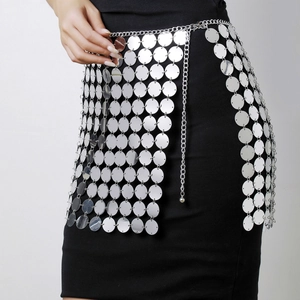 Jupe chaîne de corps à paillettes argentées taille haute pour soirées et boîtes de nuit