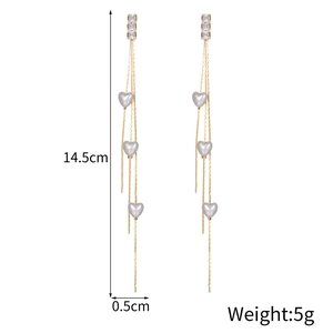 Boucles d'oreilles pendantes dorées avec perles en cœur et glands en strass pour femme