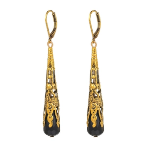 Vintage legering oorbellen met zwarte druppelvormige kralen en gouden afwerking