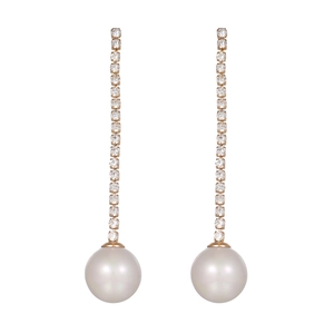 Détails de boucles d'oreilles pendantes perles avec pompons strass dorés