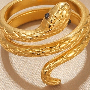 Vintage Stainless Steel Gold Plated Open Rings Snake Sun Moon Star Gemstone Adjustable Fashion Jewelry For Women