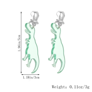 Size guide for green dinosaur acrylic earrings showing 5cm height and 3g weight details