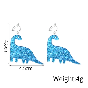 Blue glitter dinosaur clip-on earrings measuring 4.8cm by 4.5cm and weighing 4g