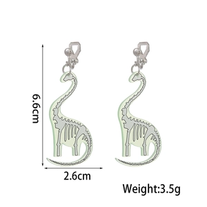 Glow in the dark acrylic dinosaur skeleton earrings with 6.6cm x 2.6cm size detail