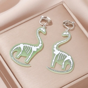 Cute Acrylic Dinosaur Clip On Earrings For Women Kids Cartoon T-Rex Stegosaurus Animal Shape No Pierced Jewelry Accessory
