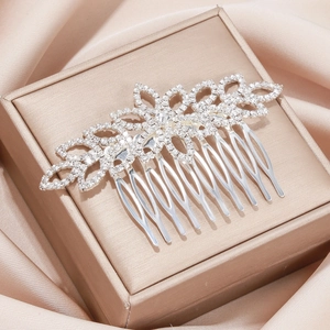 Vintage Rhinestone Bridal Hair Comb Silver Alloy Flower Leaf Headpiece Wedding Party Jewelry For Women Accessories