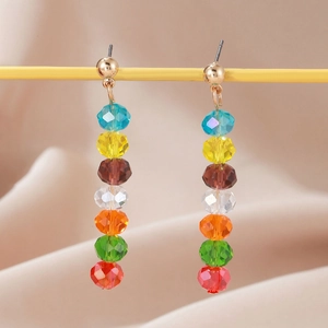 Orecchini Lunghi In Perle Di Vetro Sfaccettate Colorate Arcobaleno Con Perno A Sfera Dorato Gioielli Bohémien Di Moda Per Donna