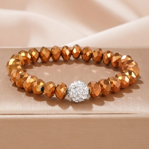 Bracelet En Perles De Verre Facettées Avec Boule Pavée De Strass Bijoux Élastiques Géométriques Élégants Pour Femmes
