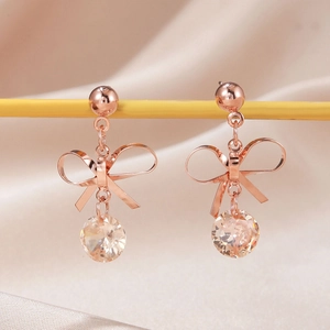 Copper Earrings Women Bowknot Zirconia Hollow Leaf Geometric Triangle Twisted Hoop Festive Elegant Fashion Accessories