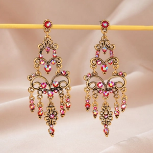 Vintage Boheems Legering Strass Kroonluchter Kwastje Oorbellen Voor Vrouwen Retro Hof Stijl Hol Geometrische Hanger Oorbellen Sieraden