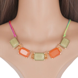 Bohemian Acryl Harz Anhänger Halskette Mit Bunten Geflochtenen Seil Legierung Geometrische Link Mode Schmuck Für Damen