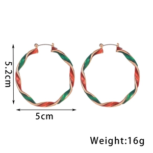 Detailed dimensions of large hoop earrings with red and green stripes, 5.2cm height and 16g weight