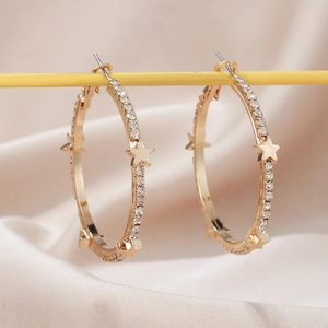 Hoop Earrings Alloy Rhinestone Star With Silver Earring Post Sparkling Fashion Jewelry For Women Elegant Accessory