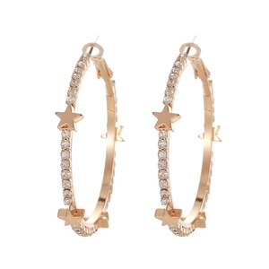 Rose gold hoop earrings with sparkling rhinestones and delicate 3D star details