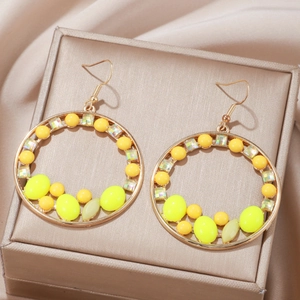 Boucles Oreilles Créoles Bohèmes Alliage Perles Résine Colorées Accents Strass Bijoux Déclaration Géométriques Pour Femmes