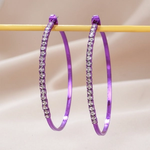Sparkling purple hoop earrings with pavé rhinestones and minimalist round design