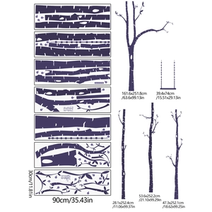 Nordic wall decal featuring tall birch trees and a swing in minimalist purple design